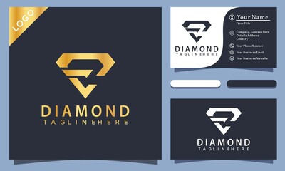 Gold Letter F Diamond Jewelry logo design vector illustration, minimalist elegant, modern company business card template