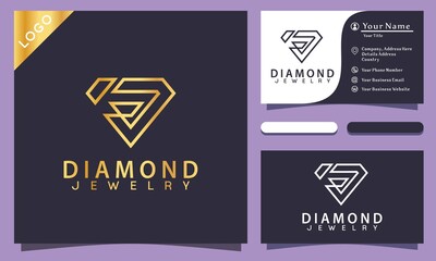 Gold Letter J Diamond Jewelry logo design vector illustration, minimalist elegant, modern company business card template