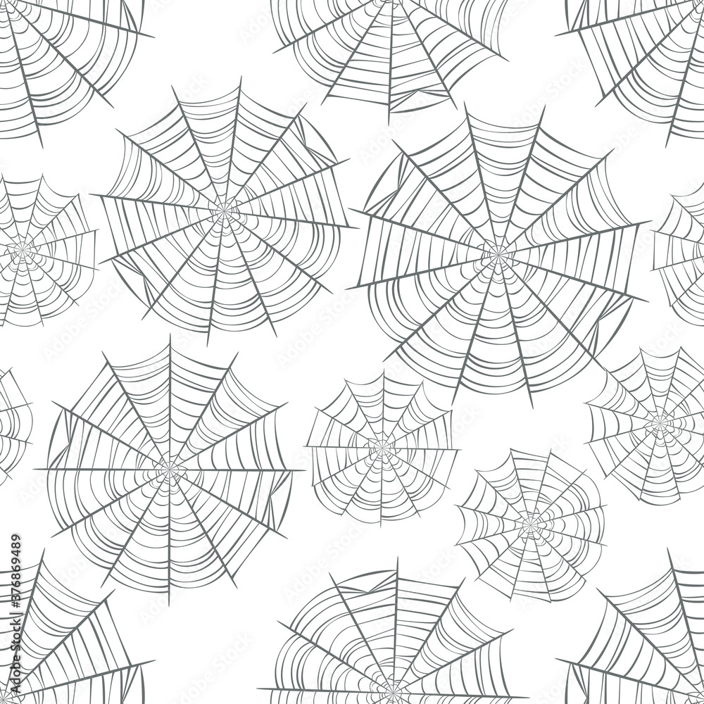 Wall mural gray spider web isolated on white background. seamless pattern. vector flat illustration. design for