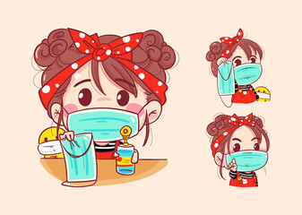 Women advise how to wear a mask safely for protection pollution or coronavirus on quarantine background with epidemic prevention.