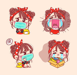 Sad woman alone and crying for protection coronavirus on quarantine background with epidemic prevention.