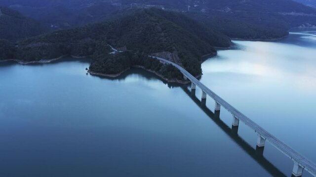 Reservoir in Berga.Barcelona. Catalonia,Spain. Aerial Drone Footage