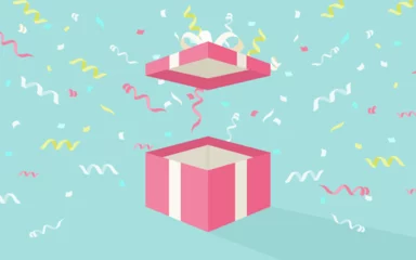 Opened pink gift box with confetti. vector Illustration. © Nikhom