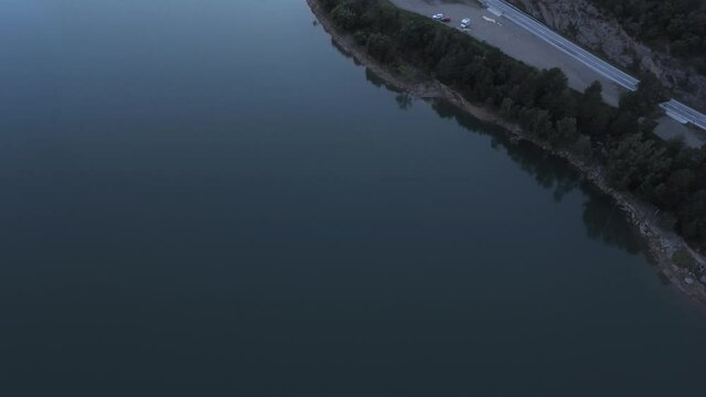Reservoir in Berga.Barcelona. Catalonia,Spain. Aerial Drone Footage