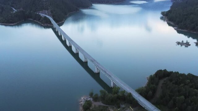 Reservoir in Berga.Barcelona. Catalonia,Spain. Aerial Drone Footage