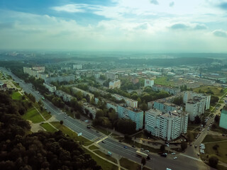 Top view of the outskirts of the city on a summer day, photo from the throne