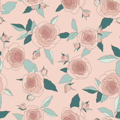 Seamless vector floral pattern. Dusty rose color palette. 