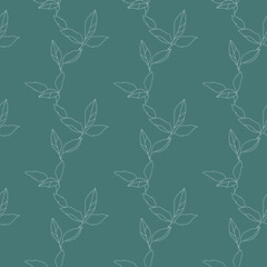 Seamless vector botanical pattern. Hand drawn rose leaves. Emerald green and white vintage design.