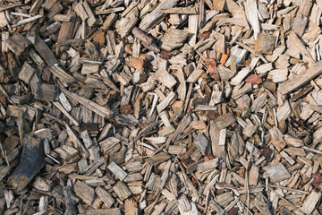 small wood chips, natural material for landscaping