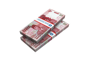 3D Stack of Indonesian rupiah money white background