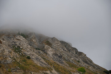 the top of the mountain in the fog. mount Shihan in the fog