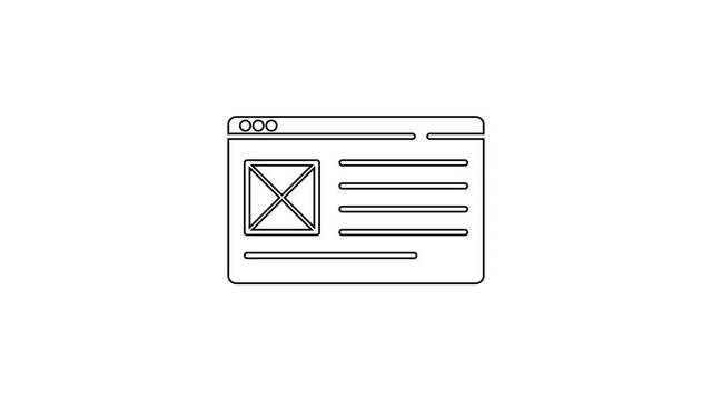 Black line Browser window icon isolated on white background. 4K Video motion graphic animation.