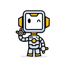 Cute characters friendly robot waving hand