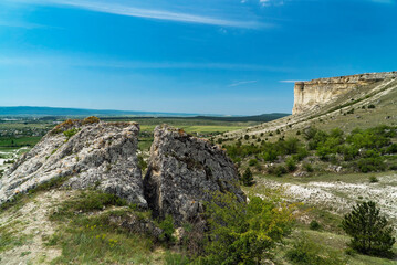 Fototapeta na wymiar At the foot of the White rock mountain AK - Kaya .Crimea .