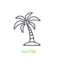 Palm tree outline icon. Vector illustration. Tropical and island forest. Symbol of summertime, travel and beach paradise. Thin line pictogram for user interface. Isolated white background