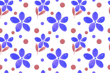 Floral seamless pattern with blue flowers, watercolor