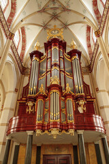 Pipe, organ in beautifully restored Sint Maarten (Saint Martin) church, in Zaltbommel, Netherlands,...