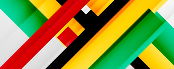 Geometric abstract backgrounds with shadow lines, modern forms, rectangles, squares and fluid gradients. Bright colorful stripes cool backdrops