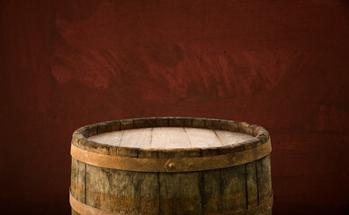 background of barrel and worn old table of wood