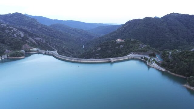 Reservoir in Berga.Barcelona. Catalonia,Spain. Aerial Drone Footage