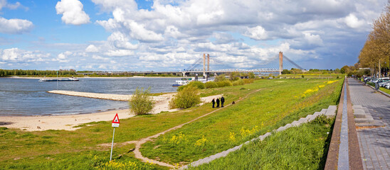Panoramic view on the riverfront of Zaltbommel, Gelderland, with in the background the famous...