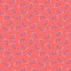Fototapeta na wymiar Seamless pattern of juicy grapes with leaves. This fruit design for your business projects. Perfect for fabrics and decor. Beautiful vector background. Tasty, juicy, ripe, healthy and sweet grapes.