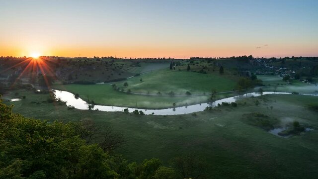 time lapse Eselsburger Tal the morning at sunrise heidenheim river Brenz and fog