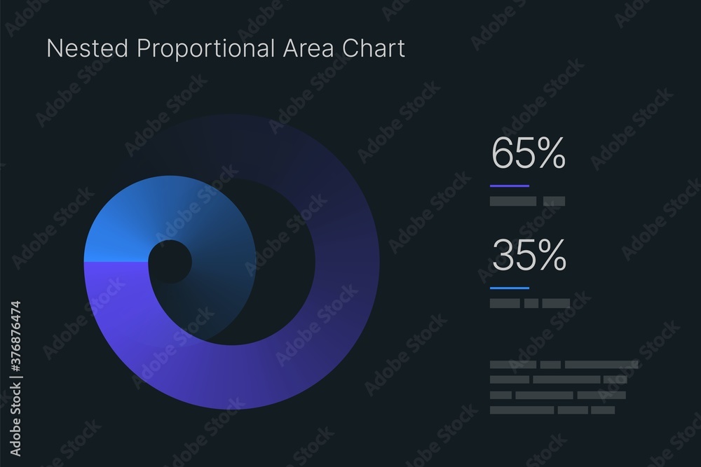 Aufkleber proportional area chart. elements of infographics on a dark background. use in presentation template