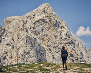 single parent family enjoying in the mountains, family spending holidays in the mountains