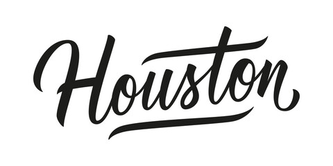 Houston handwritten inscription. Houston city name hand drawn lettering isolated on white background. Calligraphic element for your design. Vector illustration.