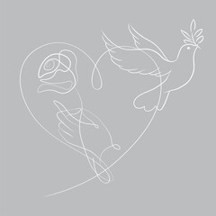 Hand-drawing silhouette background. Vector dove with heart. Element for design.