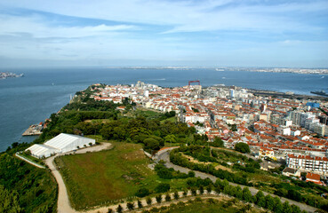 Fototapeta na wymiar Panoramic view of Almada from Sanctuary of Cristo Rei, Portugal