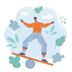 Vector illustration of Young man try balanced.