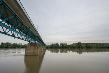 Steel bridge crossing the Sava river between Brcko and Gunja, at the border between Bosnia and Herzegovina and Croatia, an official border crossing of the European Union (EU)