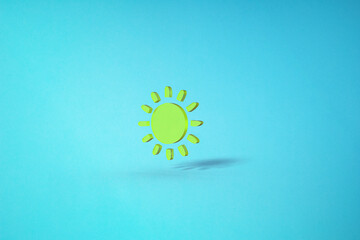 Sun Icon in Blue Background. a sunny day. 3D rendering.