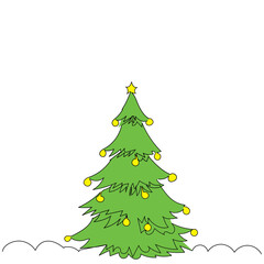 vector, isolated, one line drawing green tree