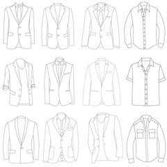 Naklejka premium vector, isolated, men's jacket, sketch set