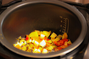 The process of cooking in a multivarka: vegetable mix
