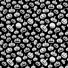 Creepy white pumpkins on a black background seamless pattern. Halloween pattern. Vector illustration