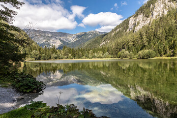 Fototapeta na wymiar mountain lake aka Duerrsee (Dürrsee) near Seewiesen in Styria, Austria