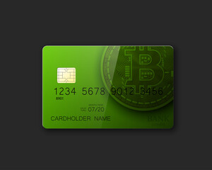 Credit card HUD Golden bitcoin. Digital currency money. Technology credit card bitcoin mining worldwide. Web banner golden bitcoin plastic card. Physical bit coin. Cryptocurrency electronic coin money