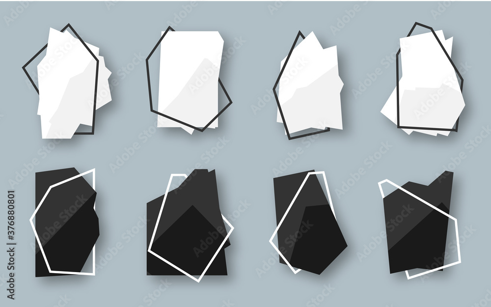 Poster abstract polygonal geometric white and black banner with line frame set. empty template for any desi