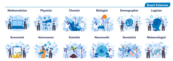 Scientist profession set illustration. Idea of scientific research