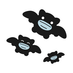 Set of flying bats silhouette (wear a mask), Bats vector illustration.