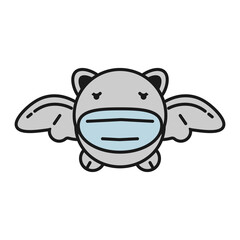 Set of Bat wear a mask, Bats vector illustration.