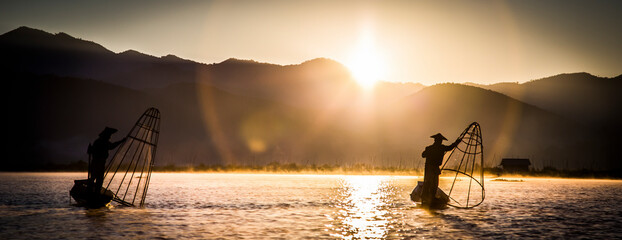 Lake Inle Fishermen in early morning in Lake Isle, Myanmar