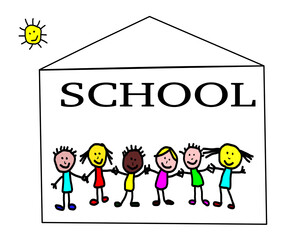 Kids drawing -  back to school concept greetig card