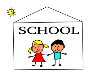 Kids drawing -  back to school concept greetig card