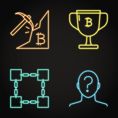 Neon bitcoin icon set in line style