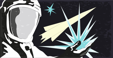 vector illustration, space retro postcard, vector